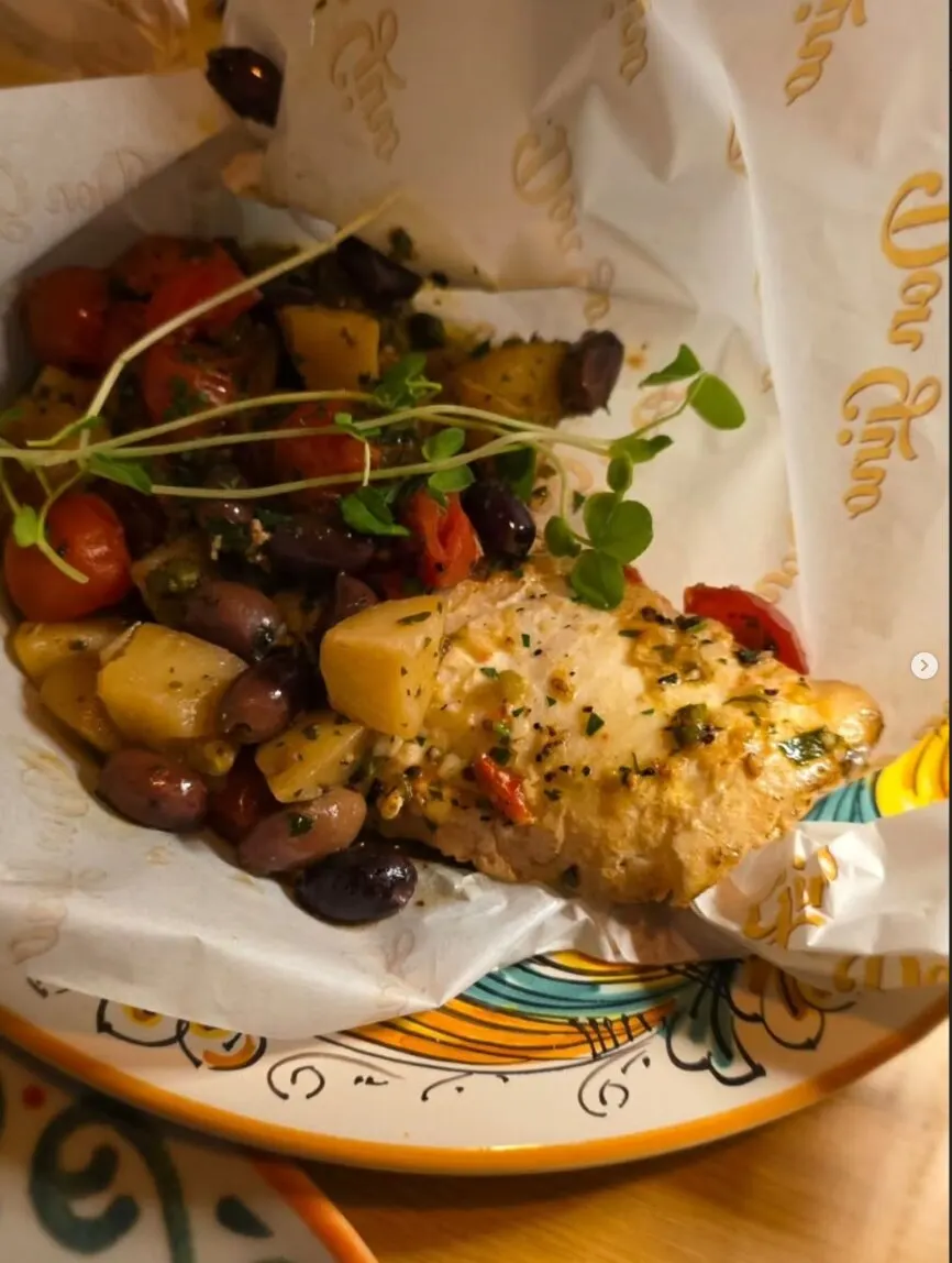 Fish mediterraneo — coral trout with olives, capers and potatoes